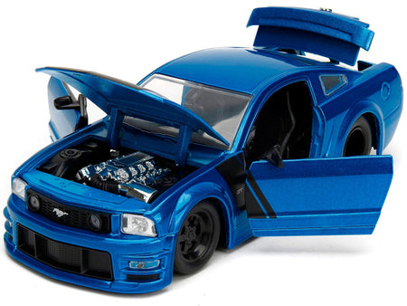 2006 Ford Mustang GT Blue Metallic with Matt Black Hood and Stripes "Bigtime Muscle" Series 1/24 Diecast Model Car by Jada-Jada-ModelCars.com