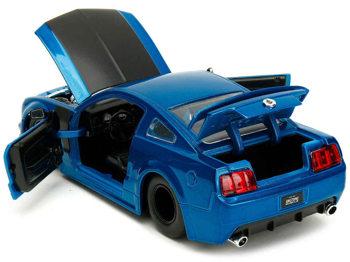 2006 Ford Mustang GT Blue Metallic with Matt Black Hood and Stripes "Bigtime Muscle" Series 1/24 Diecast Model Car by Jada-Jada-ModelCars.com