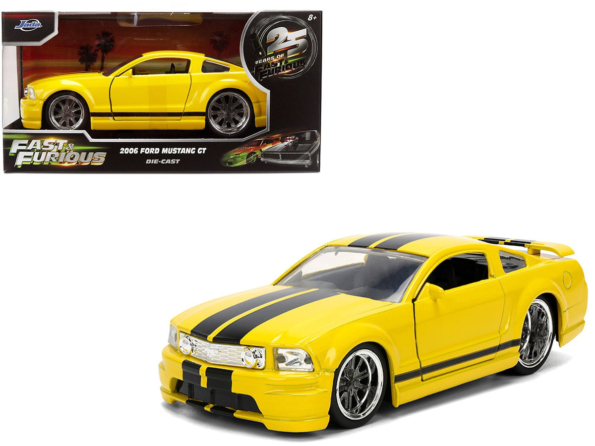 2006 Ford Mustang GT Yellow with Black Stripes "Fast & Furious 25 Years" Series 1/32 Diecast Model Car by Jada-Jada-ModelCars.com