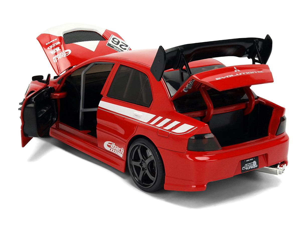 2006 Mitsubishi Lancer Evolution IX RHD (Right Hand Drive) 26 Red with White Graphics "JDM Tuners" Series 1/24 Diecast Model Car by Jada-Jada-ModelCars.com