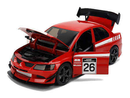 2006 Mitsubishi Lancer Evolution IX RHD (Right Hand Drive) 26 Red with White Graphics "JDM Tuners" Series 1/24 Diecast Model Car by Jada-Jada-ModelCars.com