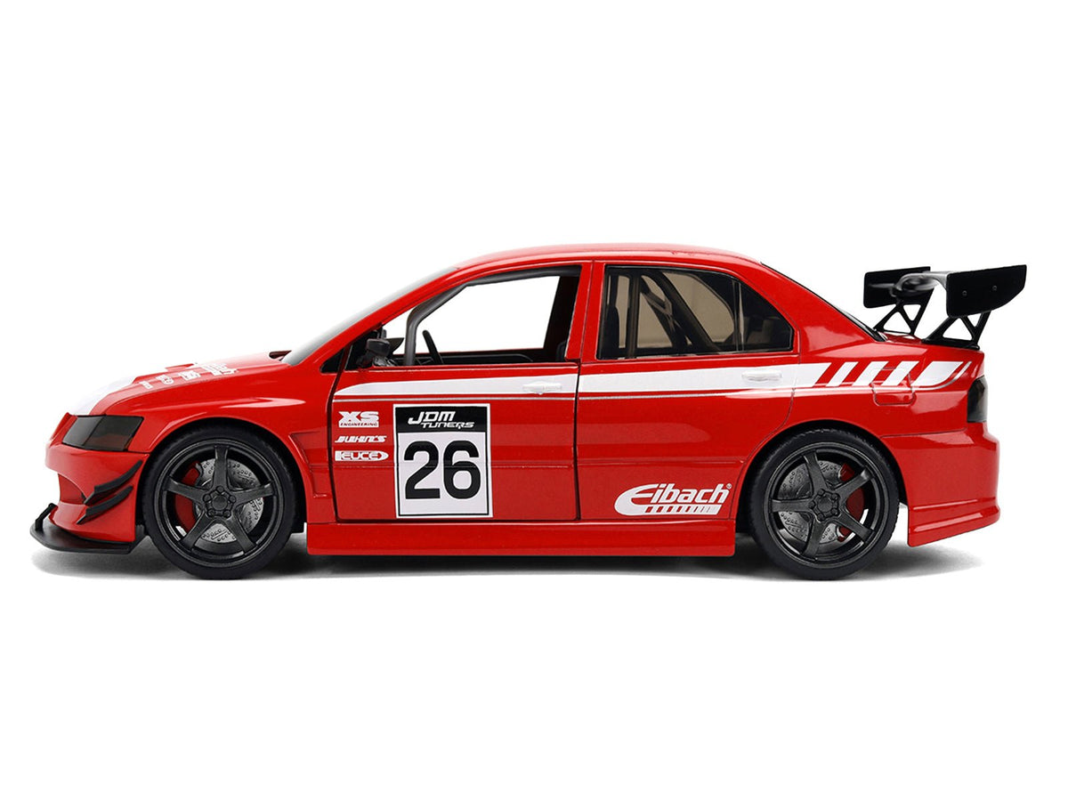 2006 Mitsubishi Lancer Evolution IX RHD (Right Hand Drive) 26 Red with White Graphics "JDM Tuners" Series 1/24 Diecast Model Car by Jada-Jada-ModelCars.com