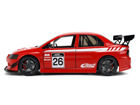 2006 Mitsubishi Lancer Evolution IX RHD (Right Hand Drive) 26 Red with White Graphics "JDM Tuners" Series 1/24 Diecast Model Car by Jada-Jada-ModelCars.com