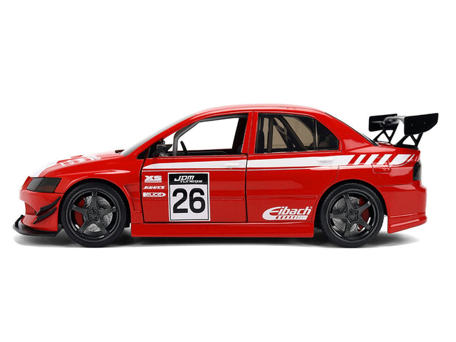 2006 Mitsubishi Lancer Evolution IX RHD (Right Hand Drive) 26 Red with White Graphics "JDM Tuners" Series 1/24 Diecast Model Car by Jada-Jada-ModelCars.com