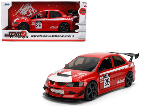 2006 Mitsubishi Lancer Evolution IX RHD (Right Hand Drive) 26 Red with White Graphics "JDM Tuners" Series 1/24 Diecast Model Car by Jada-Jada-ModelCars.com