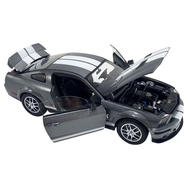 2007 Ford Shelby GT500 Alloy Gray Metallic with White Stripes "Shelby Collectibles" Series 1/18 Diecast Model Car by ACME-Acme-ModelCars.com