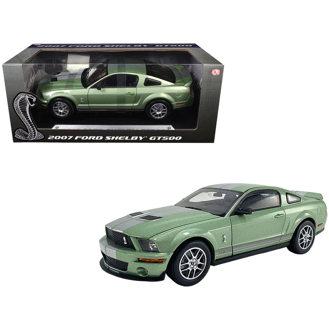 2007 Ford Shelby GT500 Lime Green Metallic with Silver Stripes "Shelby Collectibles" Series 1/18 Diecast Model Car by ACME-Acme-ModelCars.com