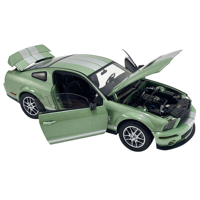 2007 Ford Shelby GT500 Lime Green Metallic with Silver Stripes "Shelby Collectibles" Series 1/18 Diecast Model Car by ACME-Acme-ModelCars.com