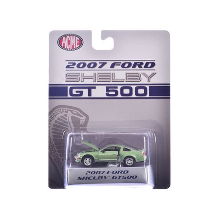 2007 Ford Shelby GT500 Lime Green Metallic with Silver Stripes "Shelby Collectibles" Series 1/64 Diecast Model Car by ACME-Acme-ModelCars.com