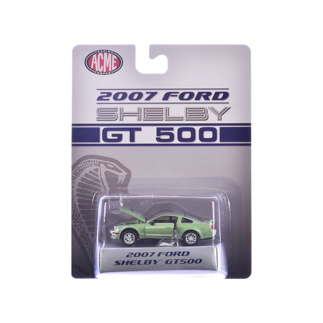 2007 Ford Shelby GT500 Lime Green Metallic with Silver Stripes "Shelby Collectibles" Series 1/64 Diecast Model Car by ACME-Acme-ModelCars.com