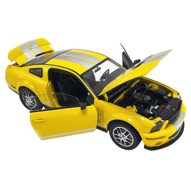 2007 Ford Shelby GT500 Yellow with Silver Stripes "Shelby Collectibles" Series 1/18 Diecast Model Car by ACME-Acme-ModelCars.com