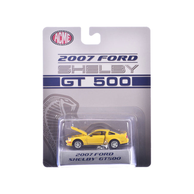 2007 Ford Shelby GT500 Yellow with Silver Stripes "Shelby Collectibles" Series 1/64 Diecast Model Car by ACME-Acme-ModelCars.com