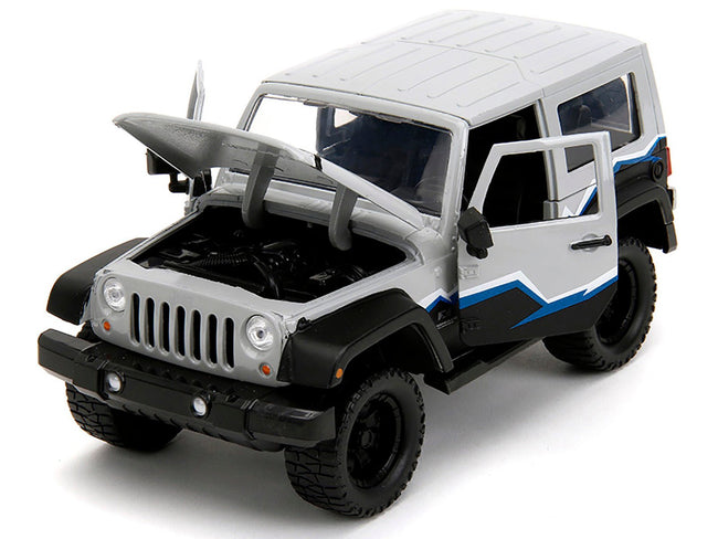 2007 Jeep Wrangler Gray and Black with Blue and White Stripes with Extra Wheels "Just Trucks" Series 1/24 Diecast Model Car by Jada-Jada-ModelCars.com