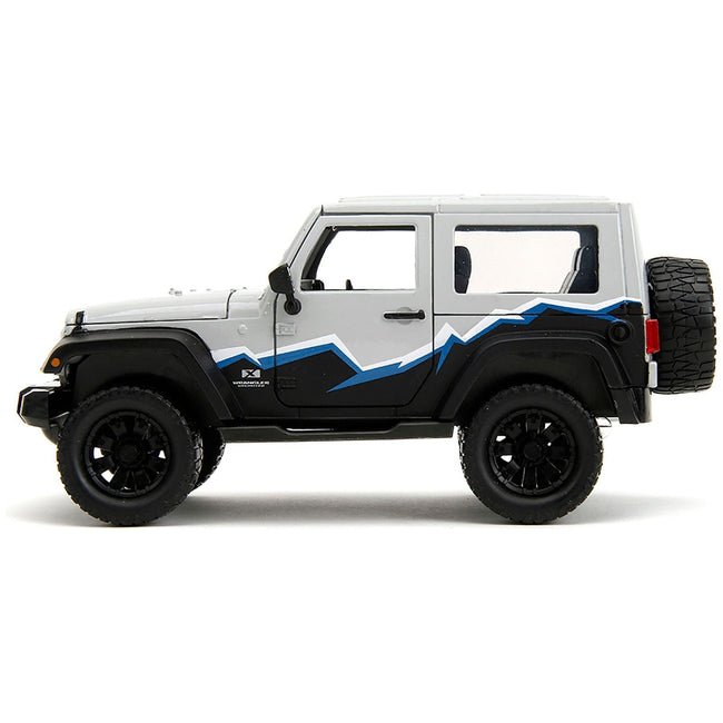 2007 Jeep Wrangler Gray and Black with Blue and White Stripes with Extra Wheels "Just Trucks" Series 1/24 Diecast Model Car by Jada-Jada-ModelCars.com