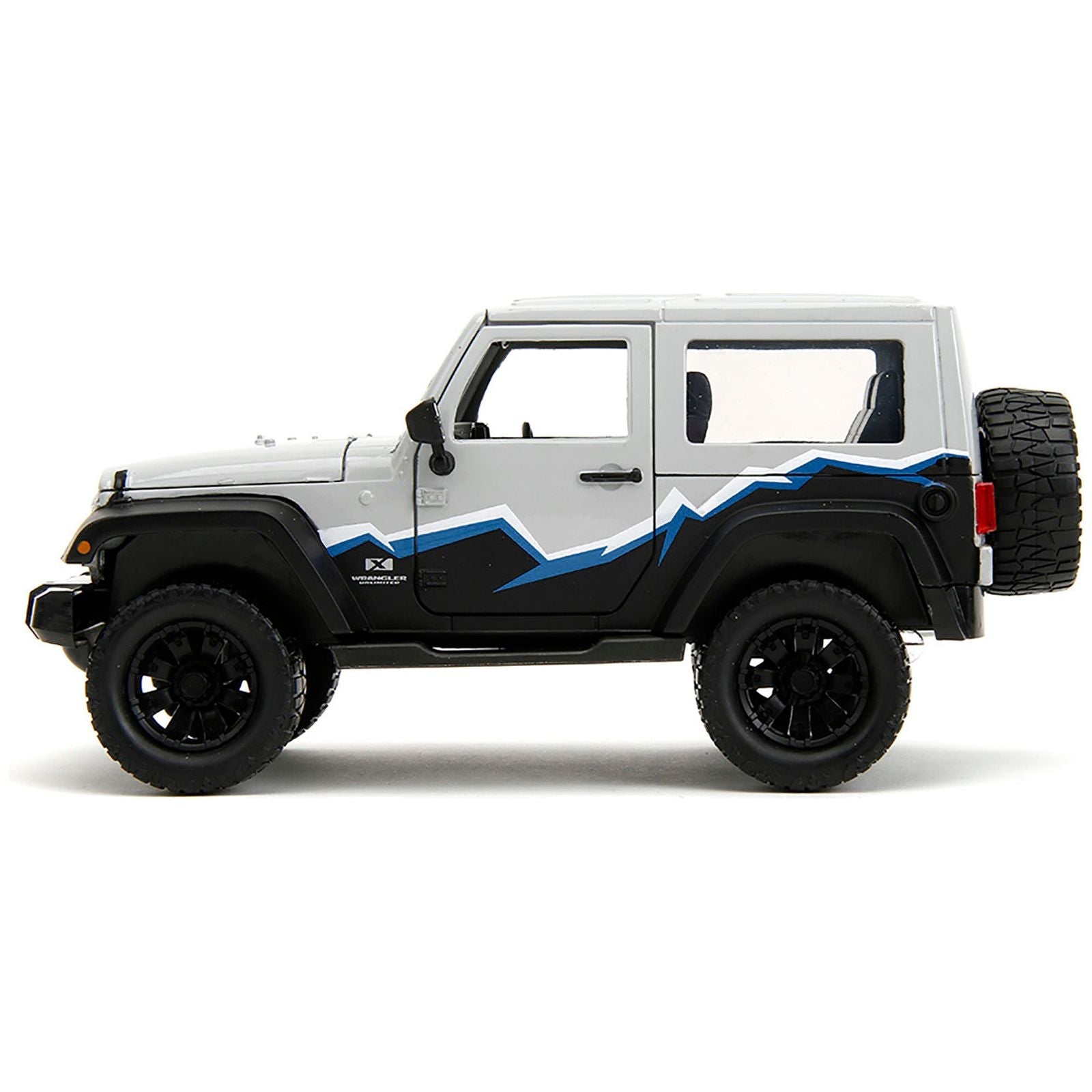 2007 Jeep Wrangler Gray and Black with Blue and White Stripes with Extra Wheels "Just Trucks" Series 1/24 Diecast Model Car by Jada - Jada - ModelCars.com