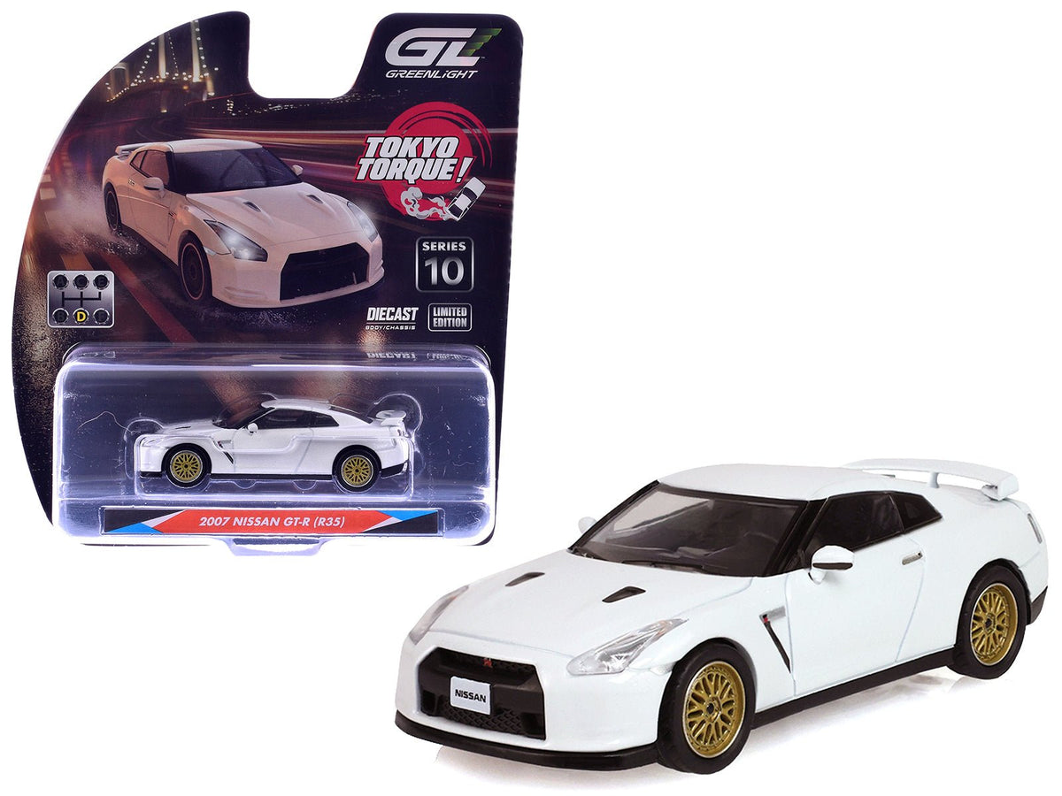 2007 Nissan GT-R (R35) Pearl White with Gold Wheels "Tokyo Torque" Series 10 1/64 Diecast Model Car by Greenlight-Greenlight-ModelCars.com