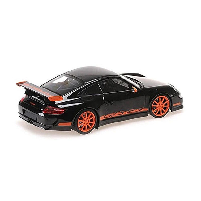 2007 Porsche 911 GT3 RS Black with Orange Stripes 1/18 Diecast Model Car by Minichamps-Minichamps-ModelCars.com
