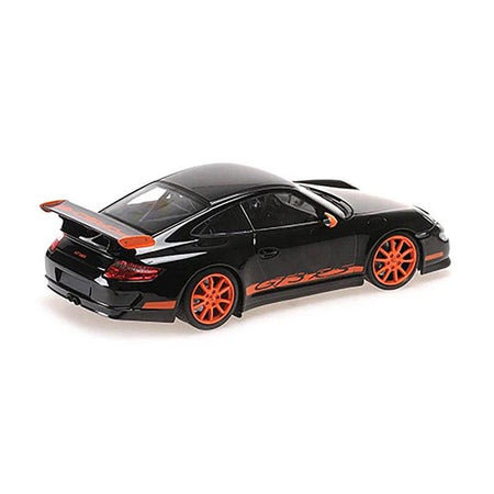 2007 Porsche 911 GT3 RS Black with Orange Stripes 1/18 Diecast Model Car by Minichamps - Minichamps - ModelCars.com