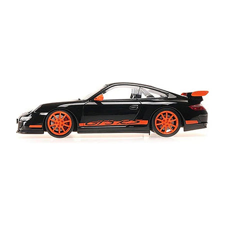 2007 Porsche 911 GT3 RS Black with Orange Stripes 1/18 Diecast Model Car by Minichamps - Minichamps - ModelCars.com