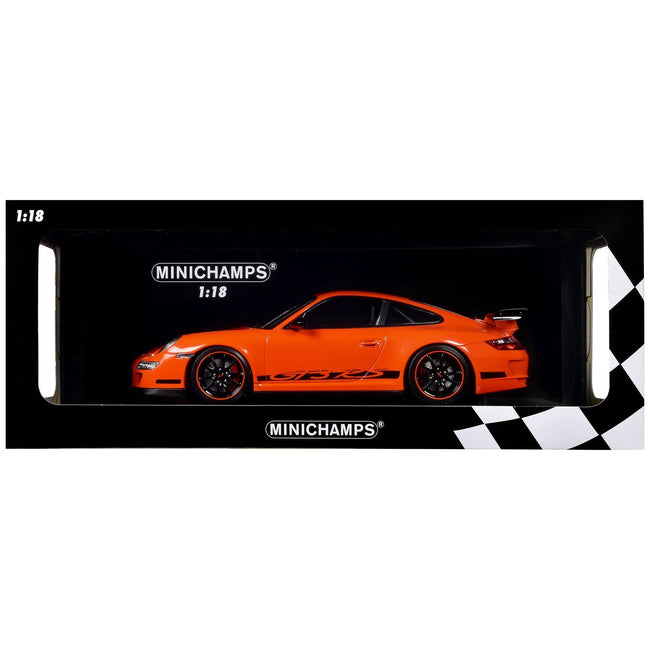 2007 Porsche 911 GT3 RS Orange with Black Stripes 1/18 Diecast Model Car by Minichamps-Minichamps-ModelCars.com