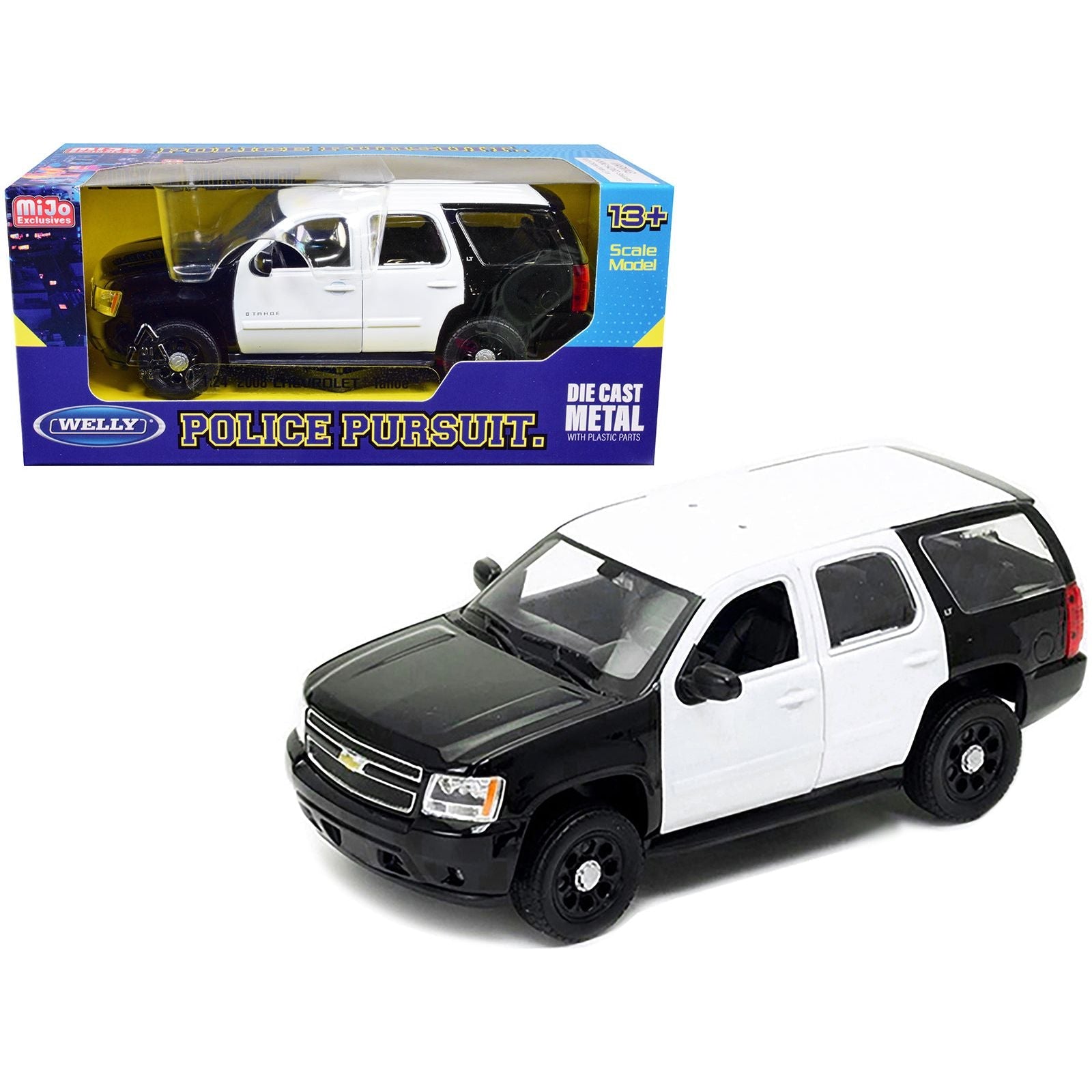 2008 Chevrolet Tahoe Unmarked Police Car Black and White 1/24 Diecast Model Car by Welly - Welly - ModelCars.com