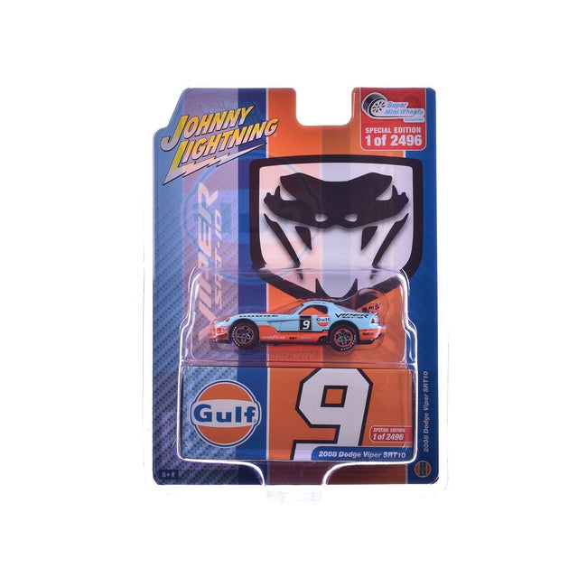 2008 Dodge Viper SRT10 #9 "Gulf Oil" Light Blue and Orange Limited Edition to 2496 pieces Worldwide 1/64 Diecast Model Car by Johnny Lightning-Johnny Lightning-ModelCars.com