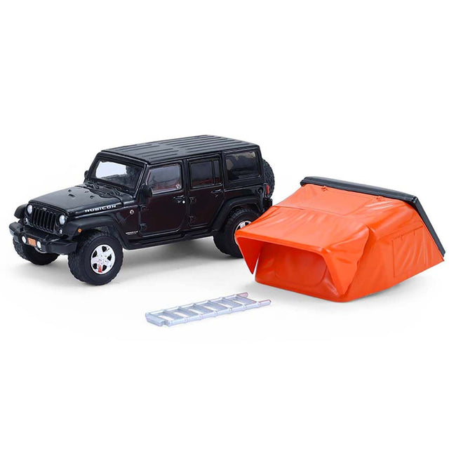 2008 Jeep Wrangler Unlimited Rubicon Dark Charcoal with Modern Rooftop Camper "The Great Outdoors" Series 4 1/64 Diecast Model Car by Greenlight-Greenlight-ModelCars.com