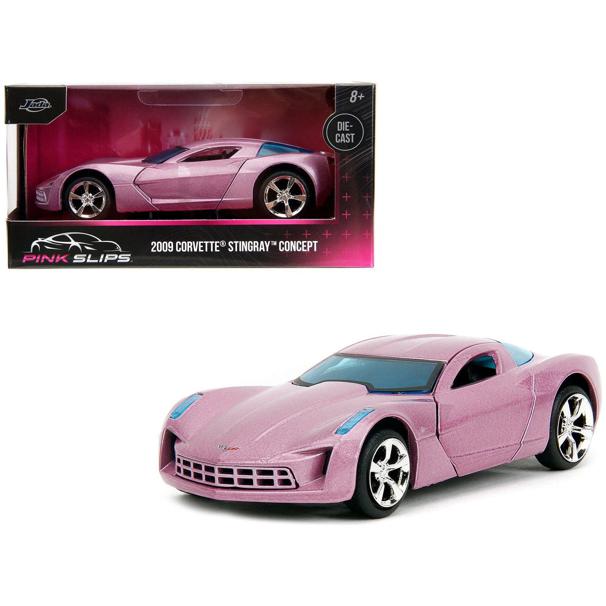 2009 Chevrolet Corvette Stingray Concept Pink Metallic with Blue Tinted Windows "Pink Slips" Series 1/32 Diecast Model Car by Jada-Jada-ModelCars.com