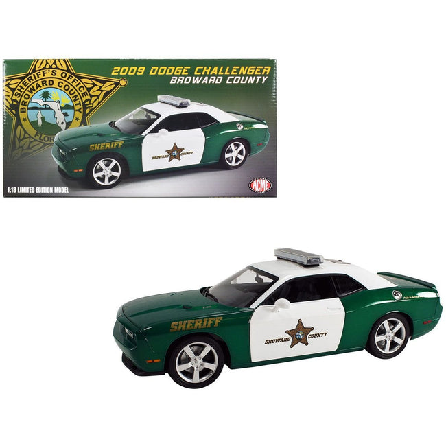 2009 Dodge Challenger R/T Green and White "Broward County Sheriff" Limited Edition to 252 pieces Worldwide 1/18 Diecast Model Car by ACME - Acme - ModelCars.com
