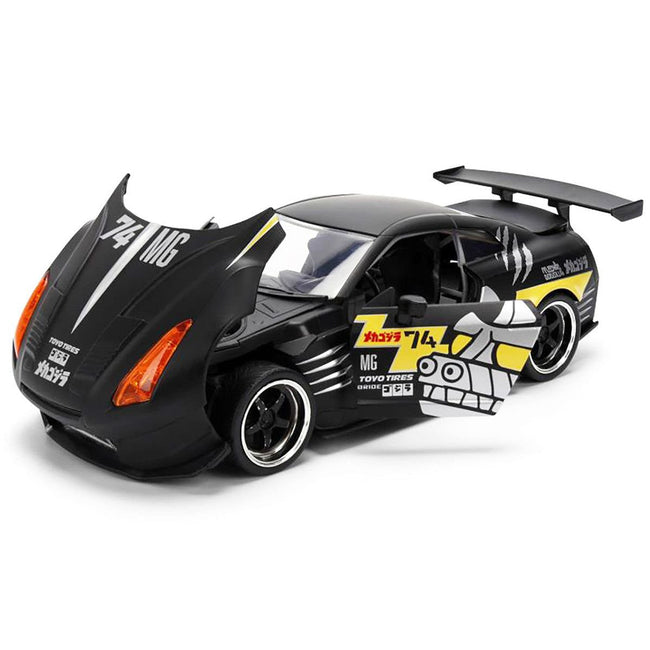 2009 Nissan GT-R (R35) Ben Sopra Matt Black with "Mechagodzilla" Graphics "Hollywood Rides" Series 1/24 Diecast Model Car by Jada-Jada-ModelCars.com