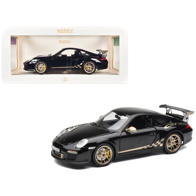 2009 Porsche 911 GT3 RS Black with Gold Accents and Wheels 1/18 Diecast Model Car by Norev-Norev-ModelCars.com