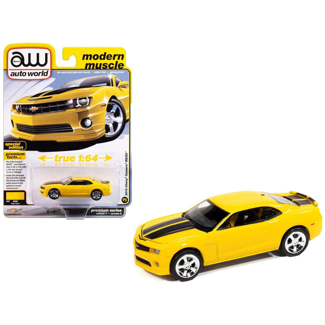 2010 Chevrolet Camaro RS/SS Rally Yellow with Black Stripes "Modern Muscle" Series 1/64 Diecast Model Car by Auto World-Autoworld-ModelCars.com