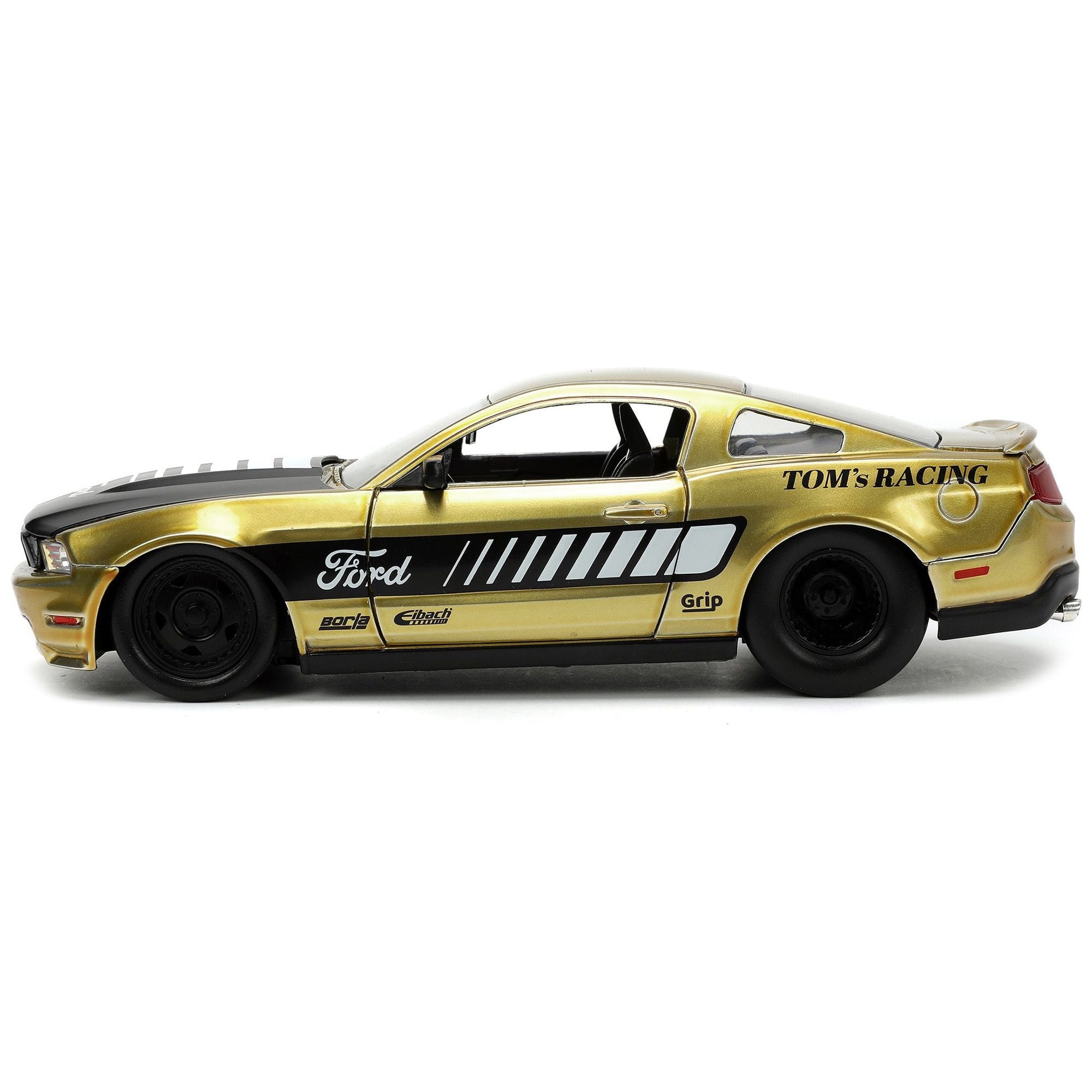 2010 Ford Mustang GT Gold Metallic with Black Graphics and Hood "Tom's Racing" "Bigtime Muscle" Series 1/24 Diecast Model Car by Jada - Jada - ModelCars.com