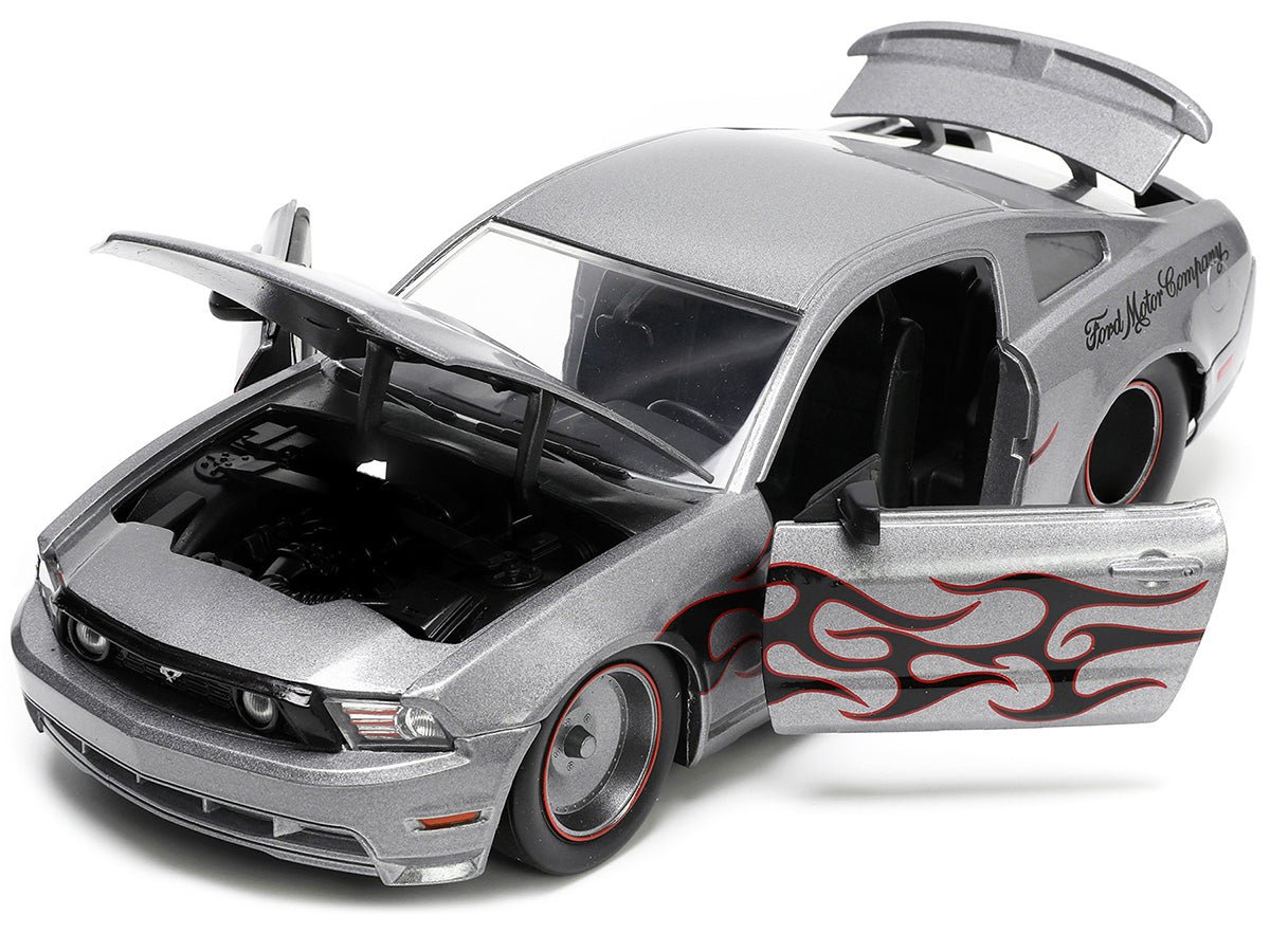 2010 Ford Mustang GT Gray Metallic with Flames "Ford Motor Company" "Bigtime Muscle" Series 1/24 Diecast Model Car by Jada-Jada-ModelCars.com