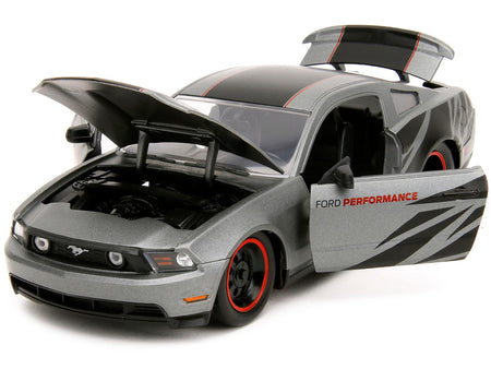 2010 Ford Mustang GT Matt Gray Metallic with Black Graphics and Stripes "Ford Performance" "Bigtime Muscle" Series 1/24 Diecast Model Car by Jada-Jada-ModelCars.com