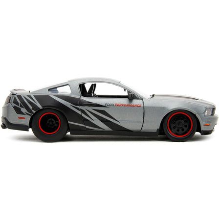 2010 Ford Mustang GT Matt Gray Metallic with Black Graphics and Stripes "Ford Performance" "Bigtime Muscle" Series 1/24 Diecast Model Car by Jada-Jada-ModelCars.com
