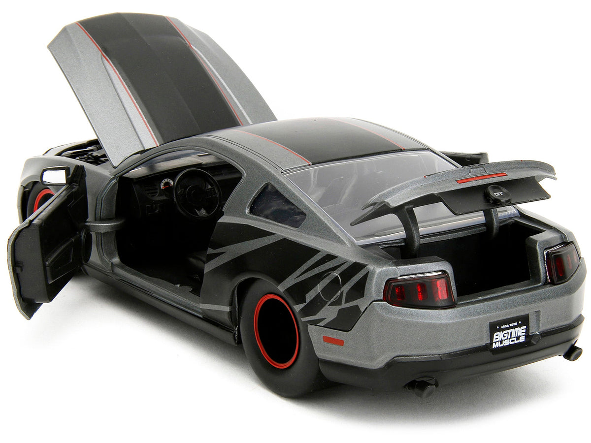 2010 Ford Mustang GT Matt Gray Metallic with Black Graphics and Stripes "Ford Performance" "Bigtime Muscle" Series 1/24 Diecast Model Car by Jada-Jada-ModelCars.com