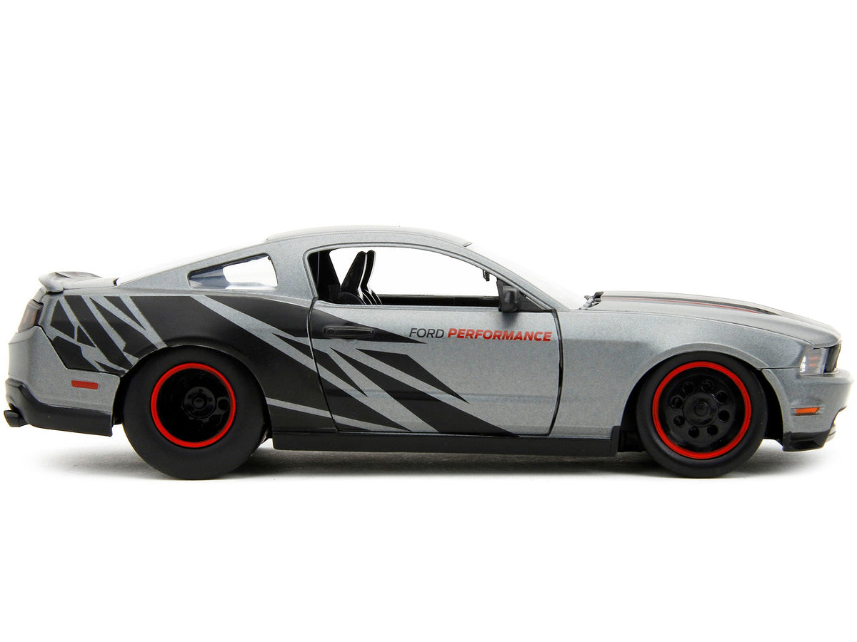 2010 Ford Mustang GT Matt Gray Metallic with Black Graphics and Stripes "Ford Performance" "Bigtime Muscle" Series 1/24 Diecast Model Car by Jada-Jada-ModelCars.com