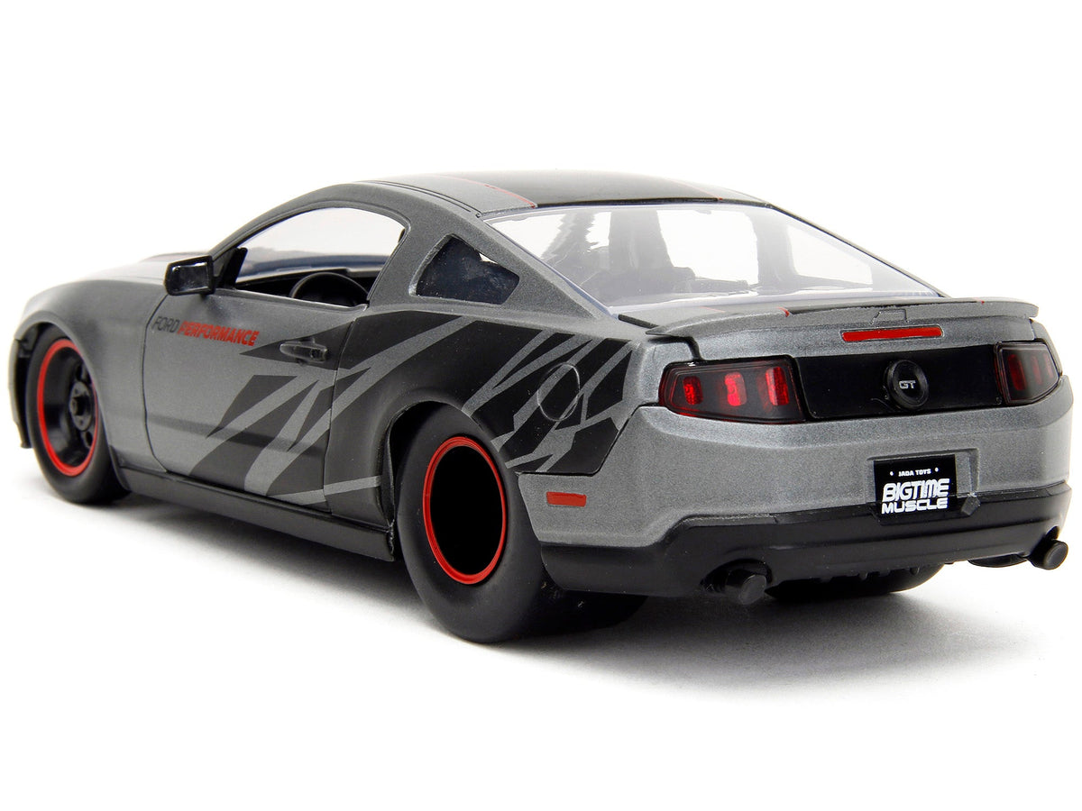 2010 Ford Mustang GT Matt Gray Metallic with Black Graphics and Stripes "Ford Performance" "Bigtime Muscle" Series 1/24 Diecast Model Car by Jada-Jada-ModelCars.com
