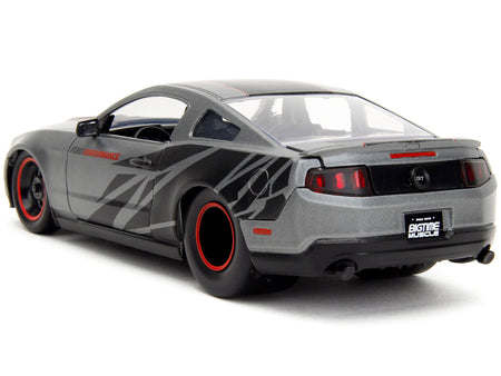 2010 Ford Mustang GT Matt Gray Metallic with Black Graphics and Stripes "Ford Performance" "Bigtime Muscle" Series 1/24 Diecast Model Car by Jada-Jada-ModelCars.com