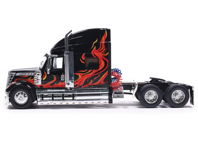 2010 International Lonestar Truck Tractor Black with Flame Graphics 1/64 Diecast Model by IXO Models-IXO-ModelCars.com