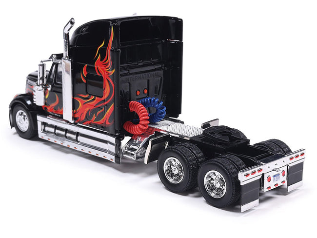 2010 International Lonestar Truck Tractor Black with Flame Graphics 1/64 Diecast Model by IXO Models-IXO-ModelCars.com