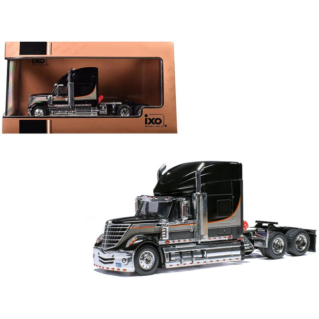 2010 International Lonestar Truck Tractor Black with Silver Stripes 1/64 Diecast Model by IXO Models-IXO-ModelCars.com