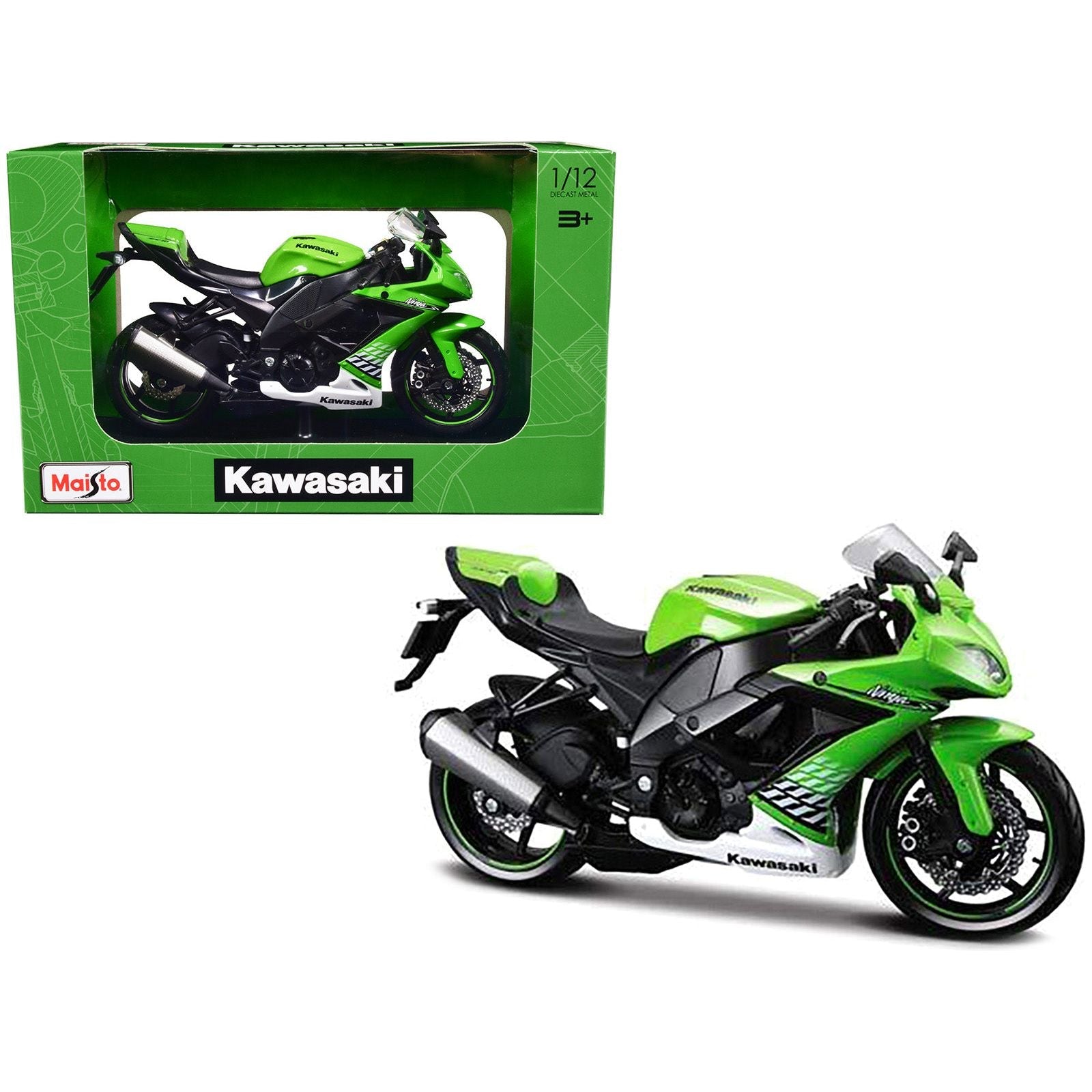 2010 Kawasaki Ninja ZX - 10R Green with Plastic Display Stand 1/12 Diecast Motorcycle Model by Maisto - Maisto - ModelCars.com