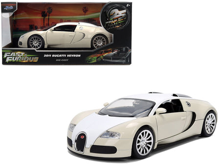 2011 Bugatti Veyron White and Tan "Furious 7" (2015) Movie "25 Years of Fast & Furious" Series 1/24 Diecast Model Car by Jada-Jada-ModelCars.com