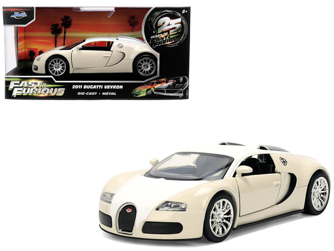 2011 Bugatti Veyron White and Tan "Furious 7" (2015) Movie "25 Years of Fast & Furious" Series 1/32 Diecast Model Car by Jada-Jada-ModelCars.com