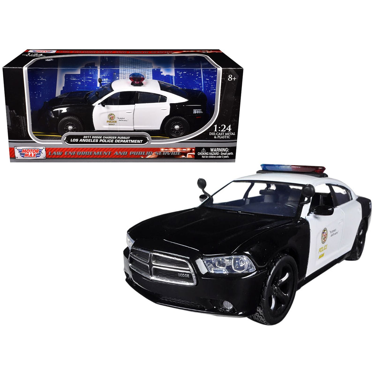 2011 Dodge Charger Pursuit LAPD Los Angeles Police Department Car 1/24 Diecast Car Model by Motormax-Motormax-ModelCars.com