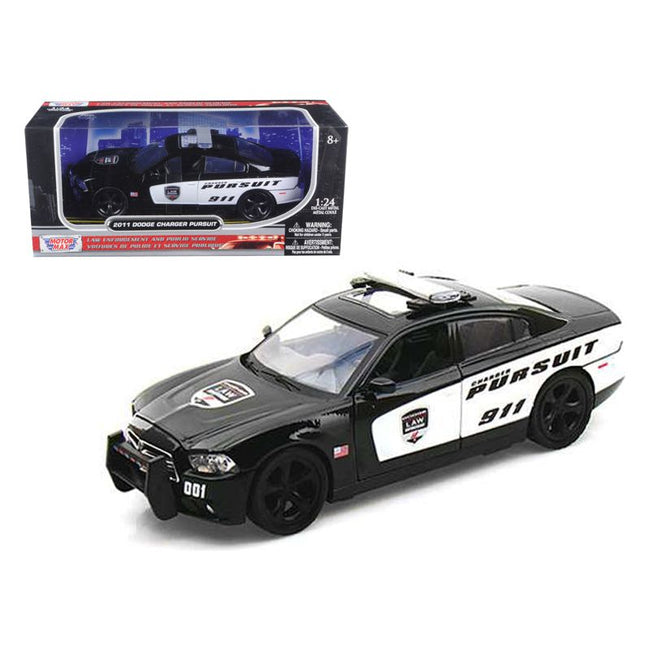 2011 Dodge Charger Pursuit Police Black and White 1/24 Diecast Model Car by Motormax - Motormax - ModelCars.com