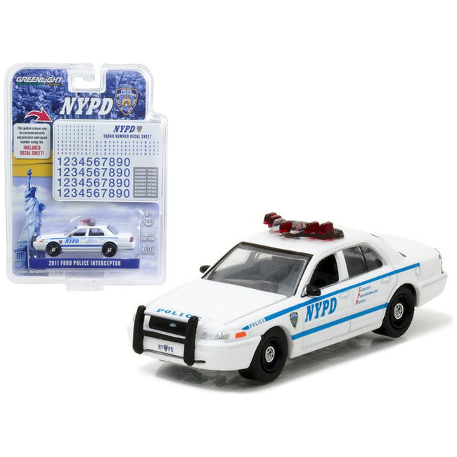2011 Ford Crown Victoria Police New York Police Department (NYPD) with NYPD Squad Number Decal Sheet Hobby Exclusive 1/64 Diecast Model Car by Greenlight - Greenlight - ModelCars.com