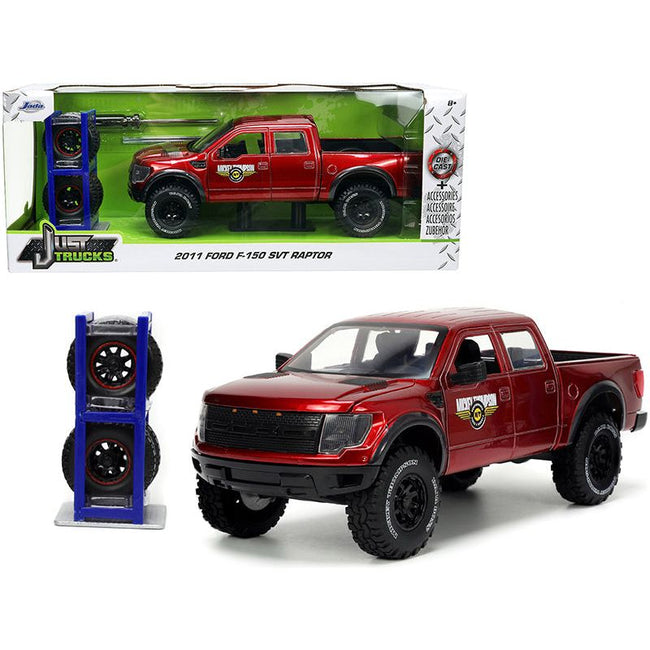2011 Ford F-150 SVT Raptor Pickup Truck Candy Red Metallic "Mickey Thompson Tires & Wheels" with Extra Wheels "Just Trucks" Series 1/24 Diecast Model Car by Jada-Jada-ModelCars.com